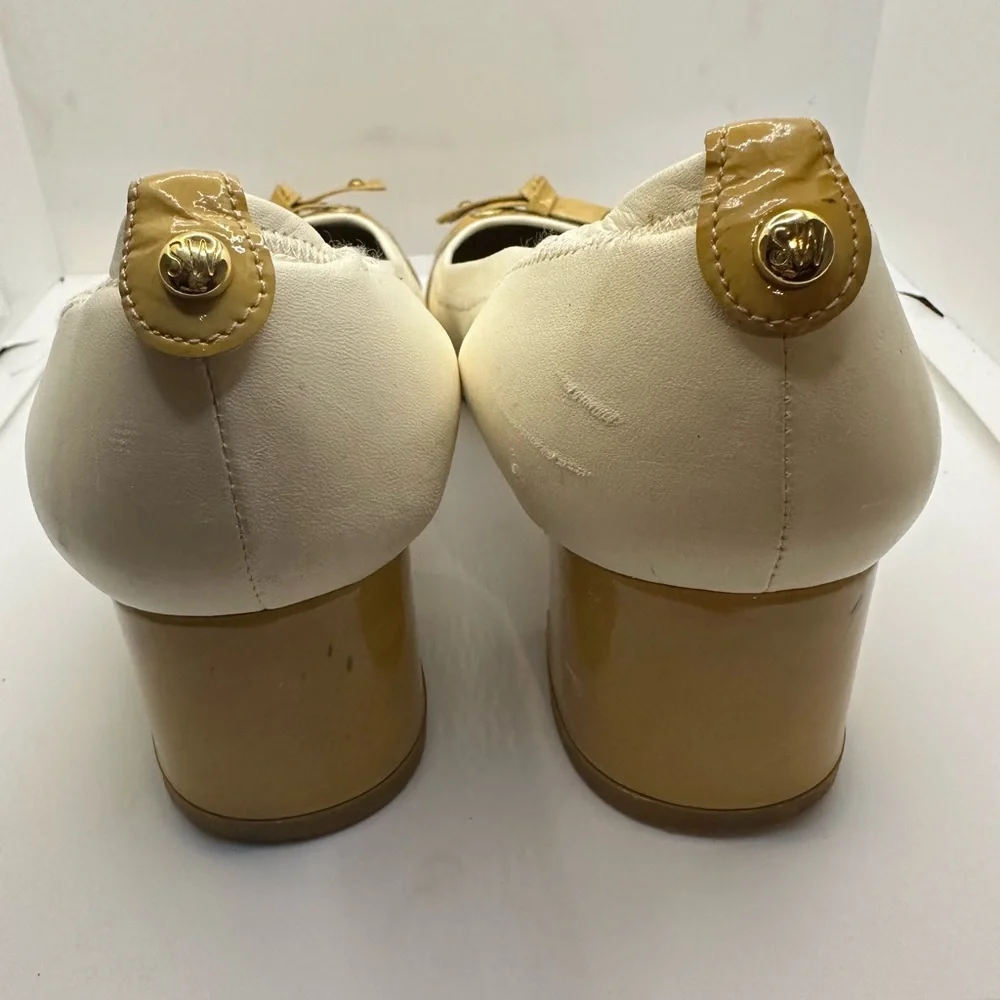 Stuart Weitzman Cream Heels with Chunky Heel and Bow Detail - Picture 5 of 7